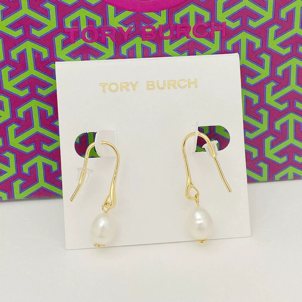 Tory Burch Trendy Gold Plated Pearl Drop Earrings